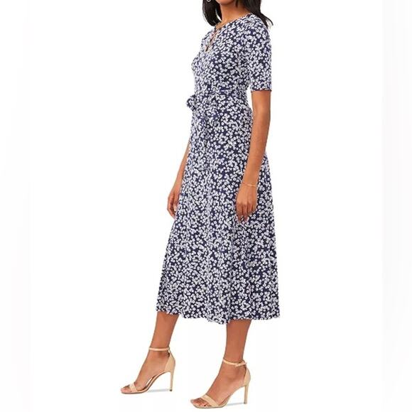 MSK Plus Size Printed Ring Short-Sleeve Midi Dress Navy White Women’s Sz 1X - Picture 4 of 11